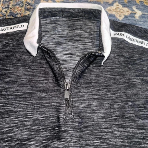 KARL LAGERFELD Designer Men’s Polo Quarter Zip Dress Shirt Size 2XL Short Sleeve - Picture 8 of 12